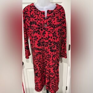 Chico's Vibrant Red and Black Long Sleeve Dress